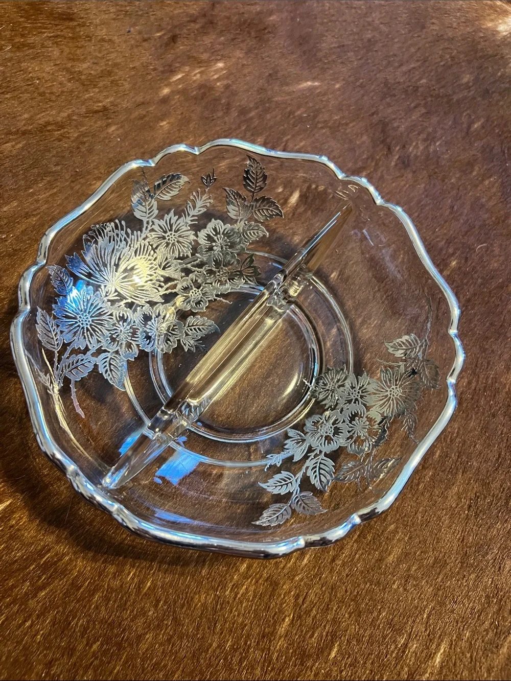 Vintage SIlver City Flanders Floral Divided 6 1/2 Bowl Elegant Crystal Bowl